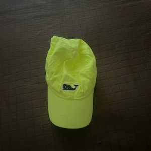 vineyard vines hat. Neon yellow with blue whale. Velcro adjustable strap .